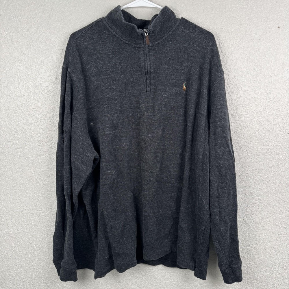 Polo Ralph Lauren Sweater Mens 2XL Gray Cotton Estate Rib Quarter Zip Pullover
